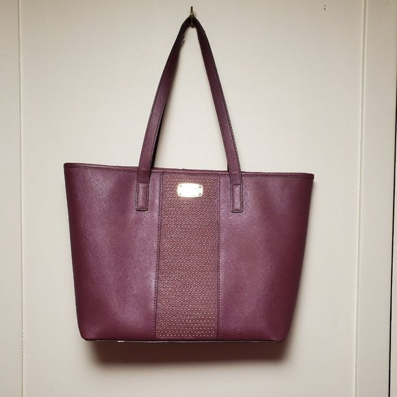 Michael‎ Kors Microstud Center Stripe Small Travel Tote Bag Plum Color See Pics - Picture 1 of 10